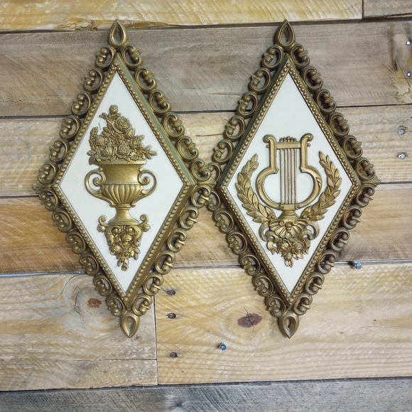 Vintage Set of 2 Gold HOMCO Home Interiors Wall Hangings Academia Moody - Picture 1 of 12